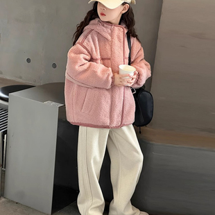 女童加绒外套秋冬装 女大童羊羔绒加厚棉服儿童夹棉毛毛衣 2025新款