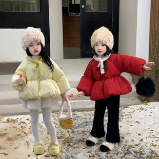 韩国童装2025冬季新款女童韩系加厚保暖洋气棉服时髦花苞棉袄外套