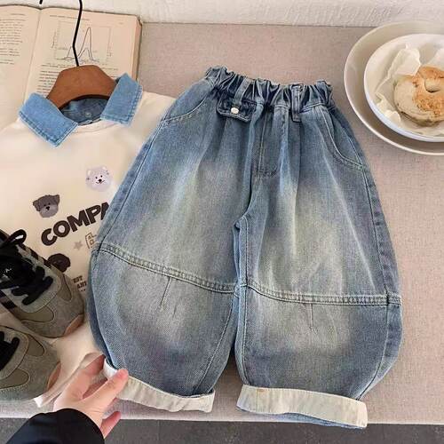 儿童牛仔长裤2026春季新款男女童牛仔裤洋气百搭休闲裤韩版裤子Q