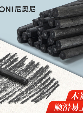NYONI/尼奥尼棉柳木炭条素描碳棒炭笔碳笔工具美术用品写生绘画木碳条新款25支装筒装特浓炭油画国画设计打稿