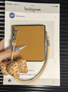 黄色皮纹钉扣豹纹蝴蝶结手提链适用华为pocket2手机壳zflip6简约宝盒magicvflip秋冬款mixflip翻盖折叠屏外壳