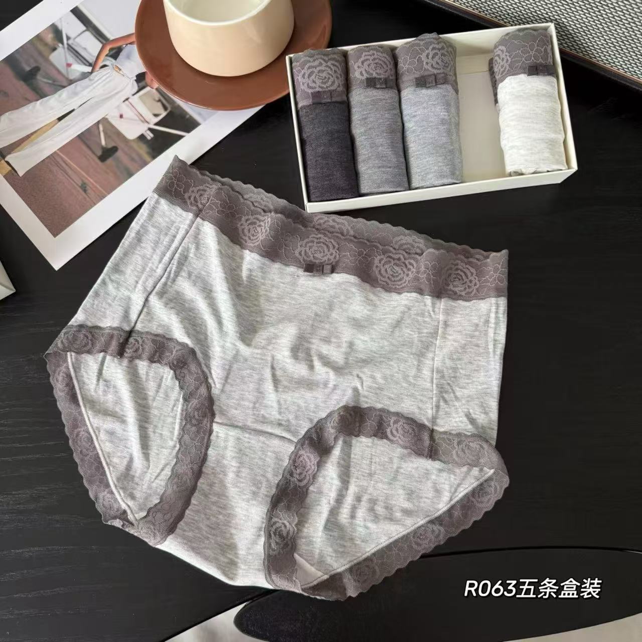 063灰系莫代尔内裤五条盒装