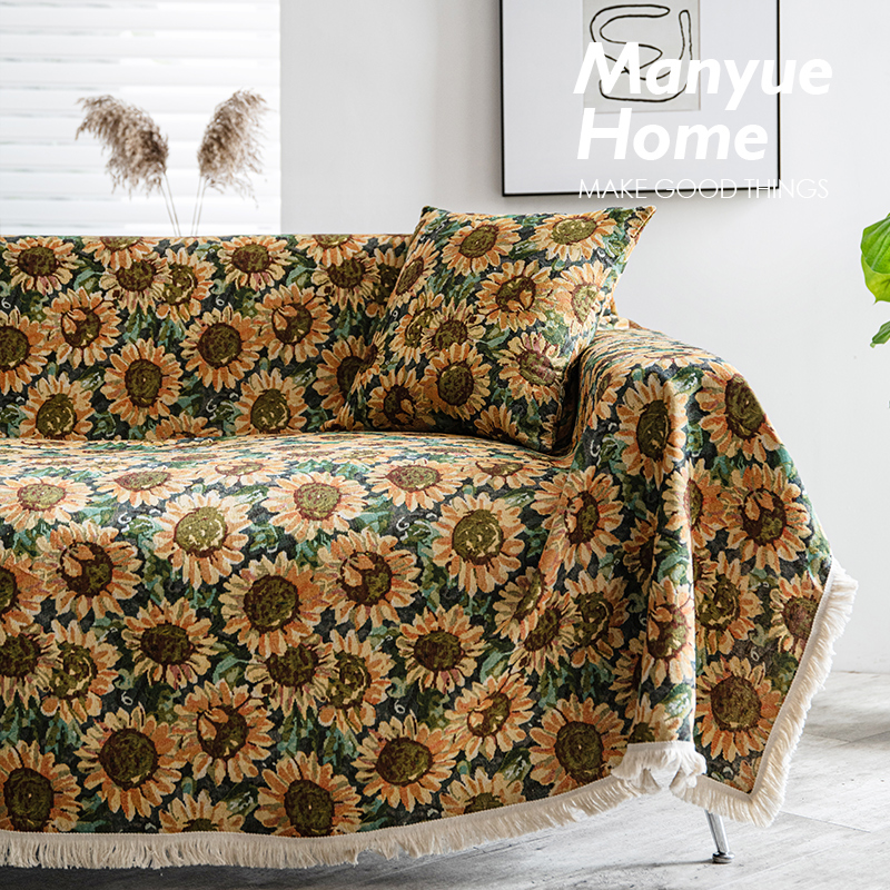 棉麻复古油画风沙发巾