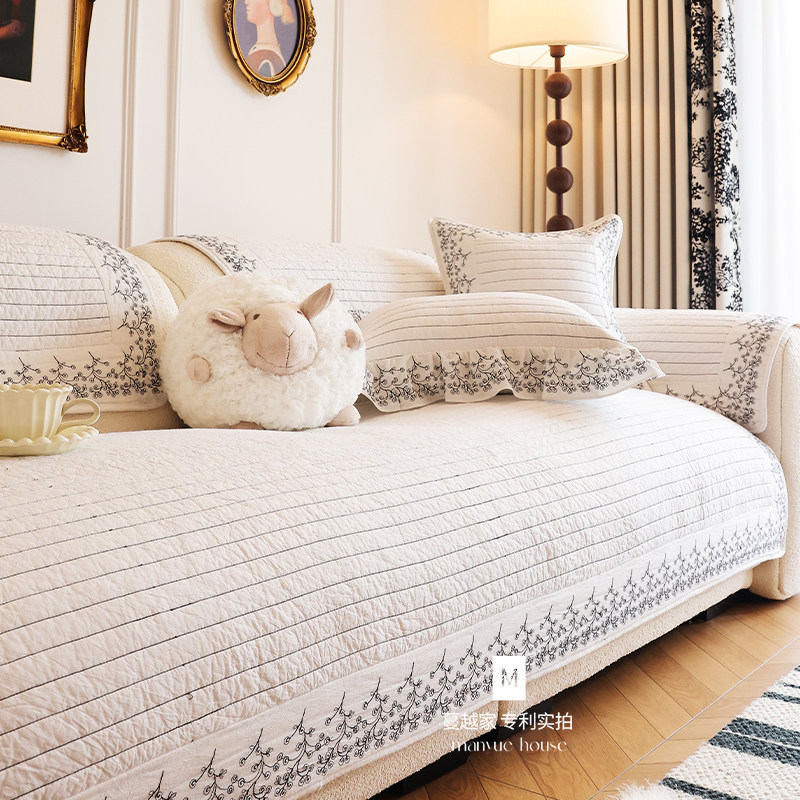 蔓越家 重工绣花 色织水洗全棉沙发垫客厅沙发巾纯棉沙发套罩垫子,居家布艺,沙发垫,淘宝优惠券,粉丝福利购,淘宝优惠卷