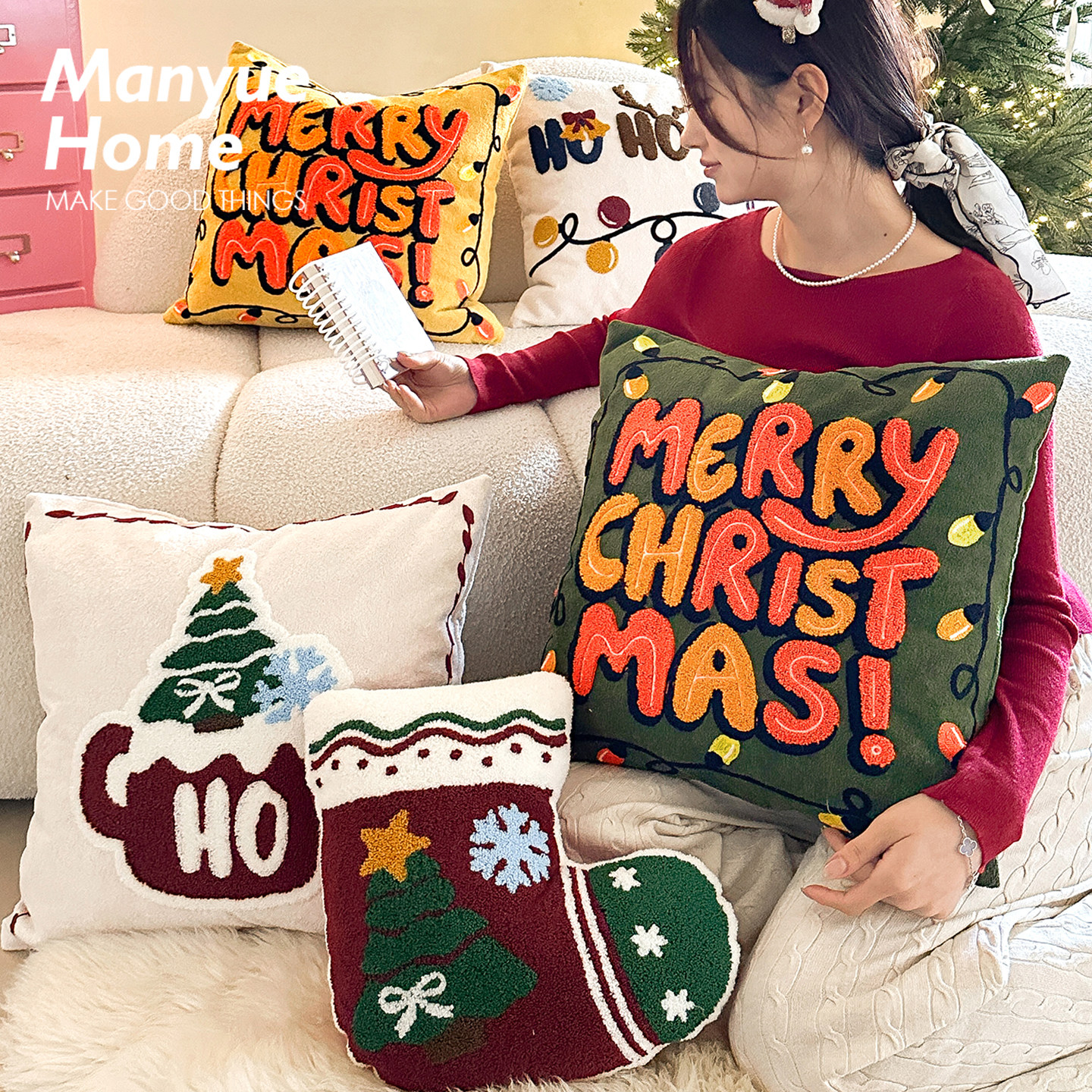 蔓越家圣诞客厅沙发抱枕靠垫腰枕