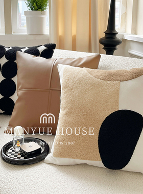 蔓越家 北欧复古风PU皮面抱枕抱枕套沙发抽象腰靠枕床头靠垫含芯