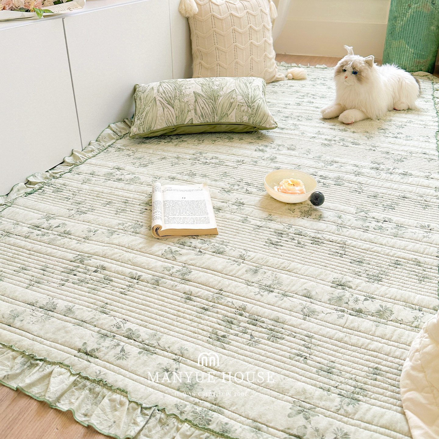 蔓越家做旧棉麻加厚地垫床边毯