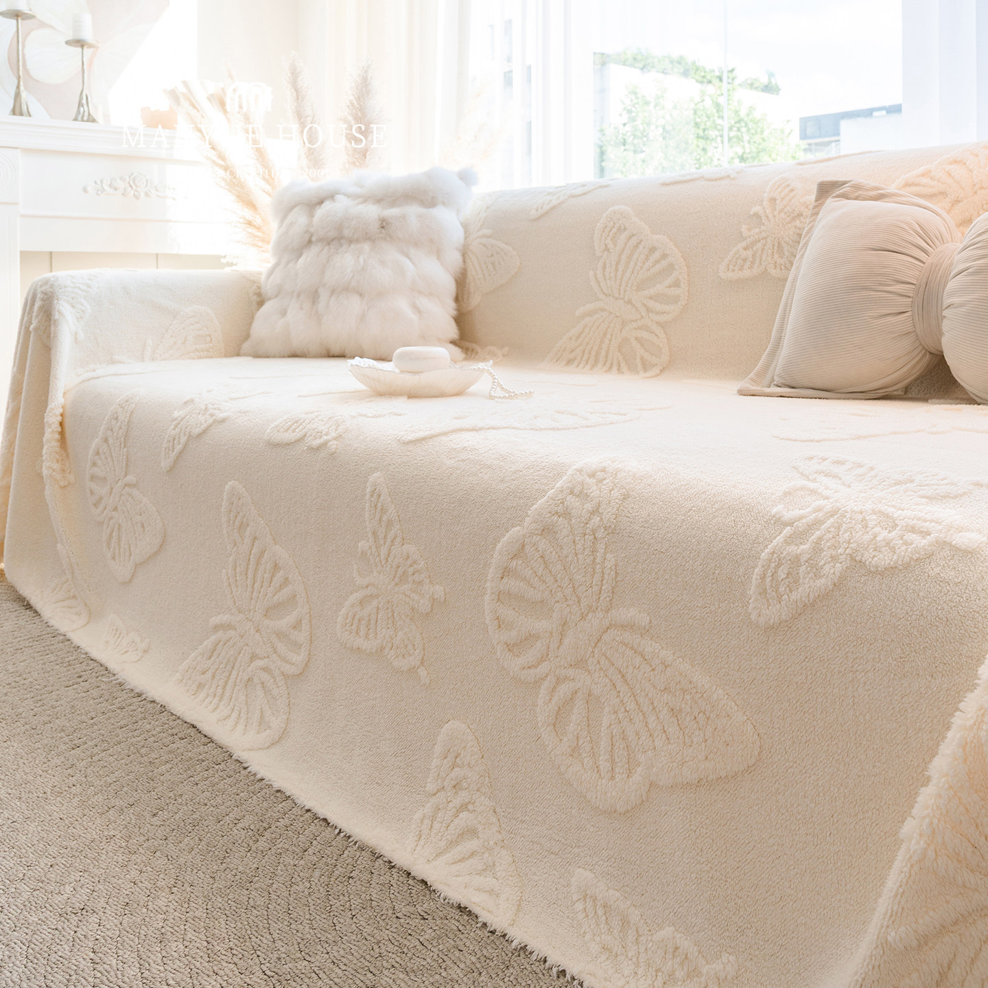 蔓越家 法式奶油风沙发巾高级感毛绒客厅沙发套罩布一片式秋冬款,居家布艺,沙发套,淘宝优惠券,粉丝福利购,淘宝优惠卷