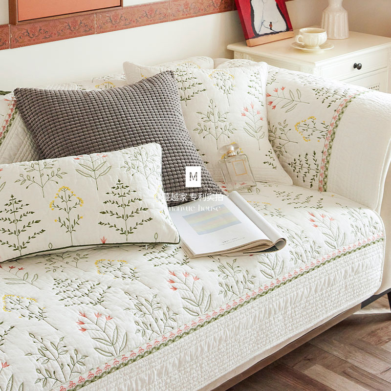蔓越家 醒春 北欧ins刺绣纯棉沙发垫客厅水洗全棉沙发套罩巾坐垫