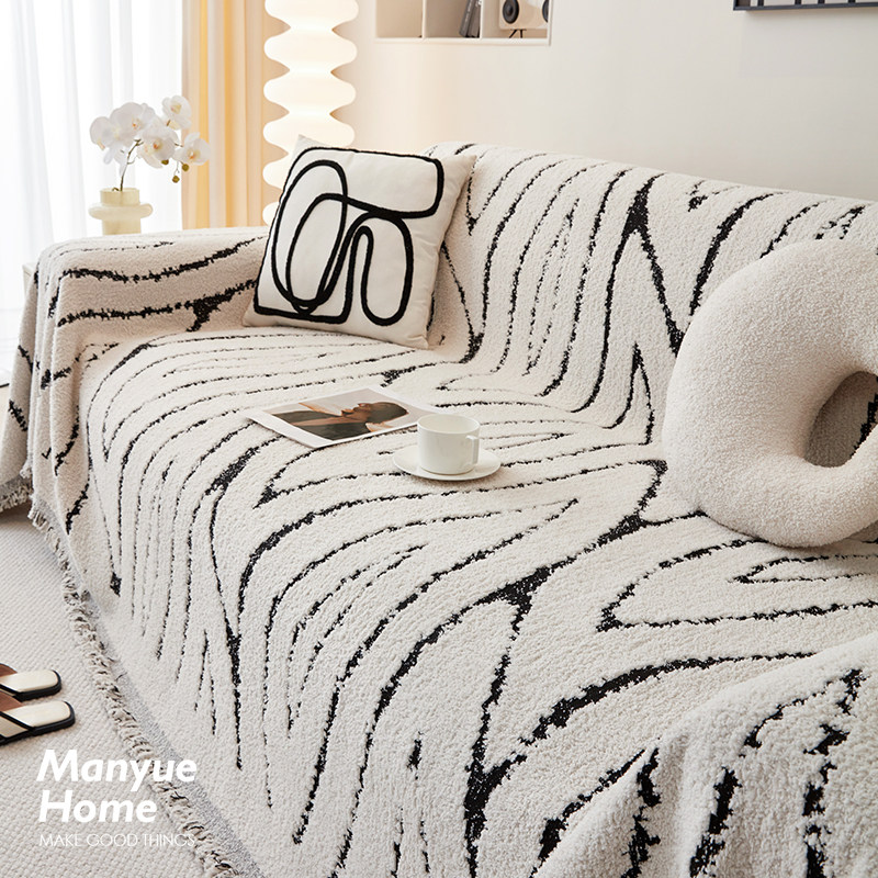 蔓越家 原创 高级感侘寂风半边绒沙发垫套罩全包万能盖布秋冬毯子,居家布艺,沙发垫,淘宝优惠券,粉丝福利购,淘宝优惠卷