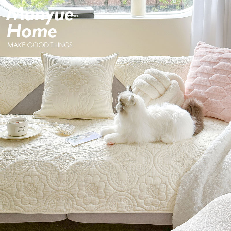 蔓越家 嫣缕花阁 奶油色法式沙发垫刺绣座垫全棉纯棉沙发套罩巾,居家布艺,沙发垫,淘宝优惠券,粉丝福利购,淘宝优惠卷