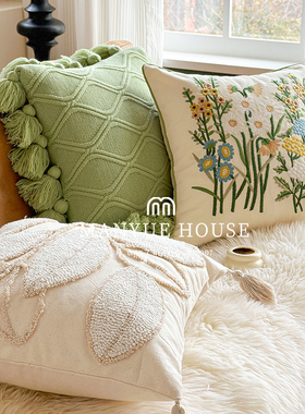 蔓越家 法式绣花客厅沙发抱枕靠垫卧室床头靠垫靠背抱枕套不含芯