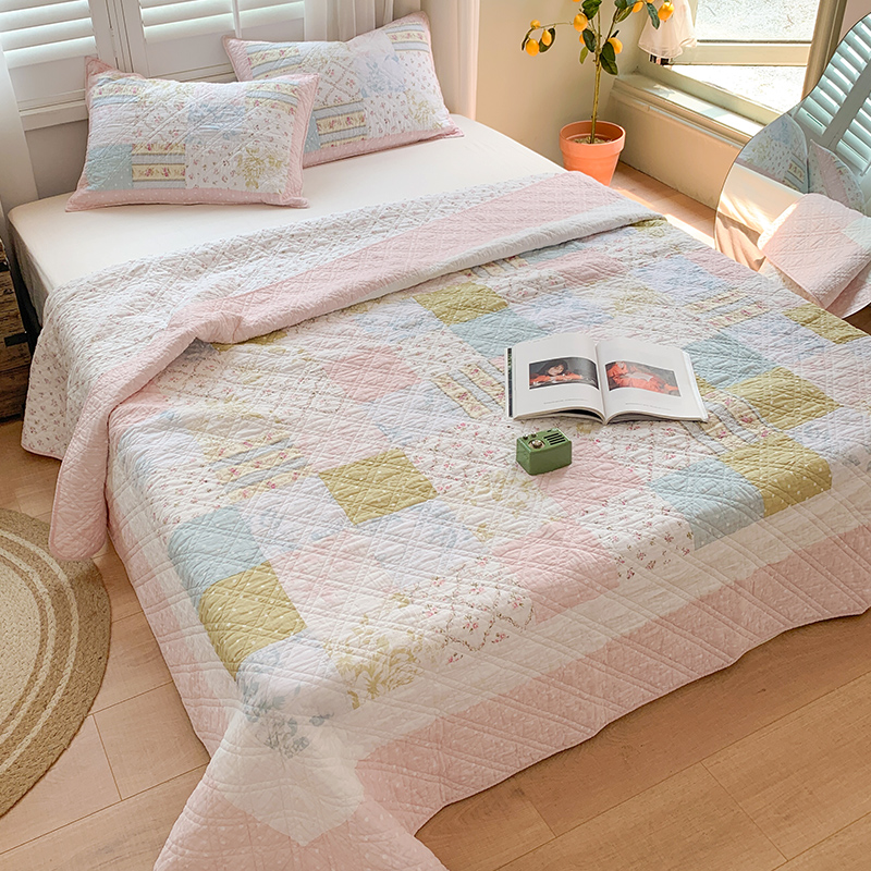 公主风全棉手工拼布纯棉居家床盖