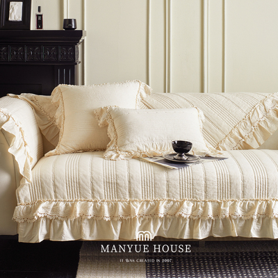 蔓越家棉麻荷叶边沙发垫盖巾