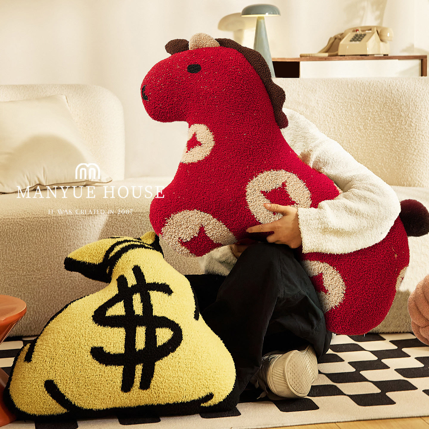 蔓越家 马上有财 新年款客厅沙发抱枕靠垫装饰枕玩偶靠背腰枕礼物,居家布艺,靠垫/抱枕,淘宝优惠券,粉丝福利购,淘宝优惠卷