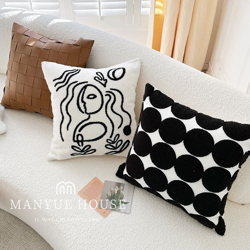 蔓越家 北欧ins风抽象抱枕PU皮面编织拼接抱枕套沙发床头靠垫含芯