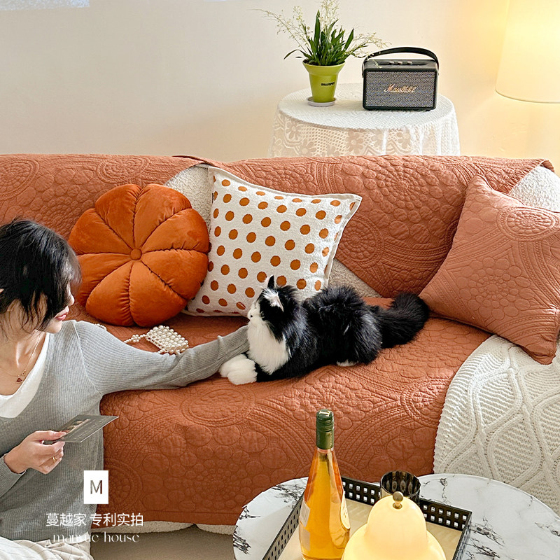 蔓越家复古南瓜色沙发垫客厅防滑坐垫沙发套罩巾垫子防尘通用座垫,居家布艺,沙发垫,淘宝优惠券,粉丝福利购,淘宝优惠卷