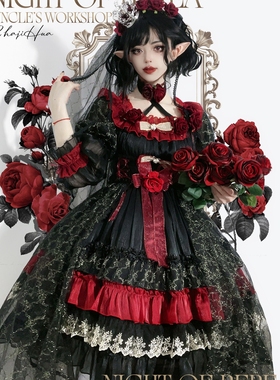 【少量现货掉落】柏莉娅之夜SP黑红色.纯色连衣裙墙叔原创Lolita