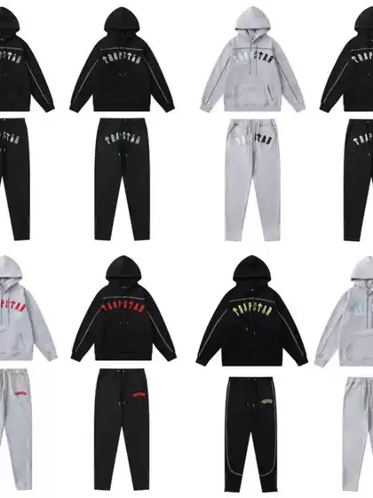 Trapstar Gradient Lettering Towel Embroidery 3D Letter Fleece-Lined Hoodie and Sweatpants Trendy Casual Set Warm