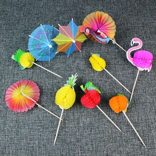 刺身摆盘装饰花签小纸伞盘饰水果签冷菜竹签创意小雨伞造型果盘彩