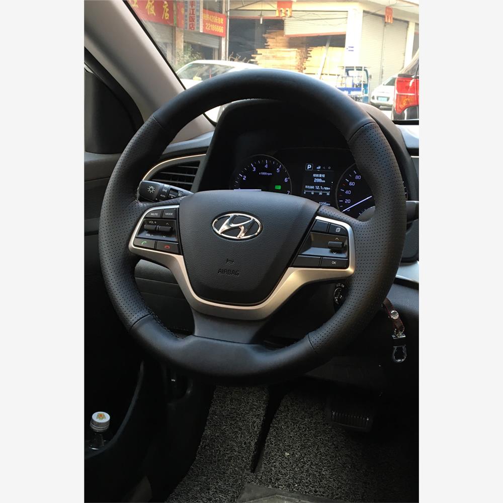 现代领动方向盘套 悦纳真皮手缝 名图朗动悦动新途胜胜达专用把套