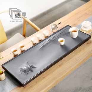嵌入式 乌金石茶盘整块纯天然石茶台家用办公室雕刻石头带排水新款