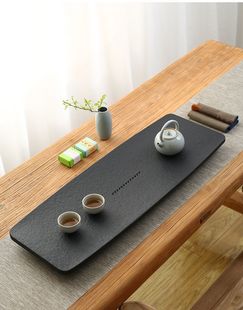 天然乌金石茶盘火烧打蜡椭圆形整块家用茶台大小号石材茶海石泡台