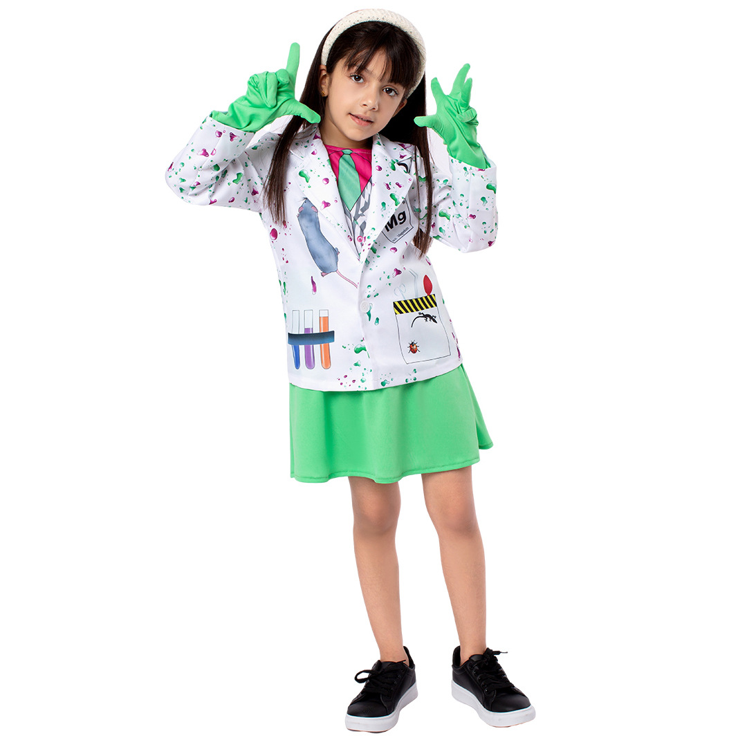 万圣节新款幼儿园演出服科学家角色扮演cos服搞怪印花舞台表演服