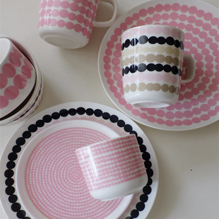 杂置社北欧粉色温柔波点小碗咖啡杯马克杯平盘釉上彩