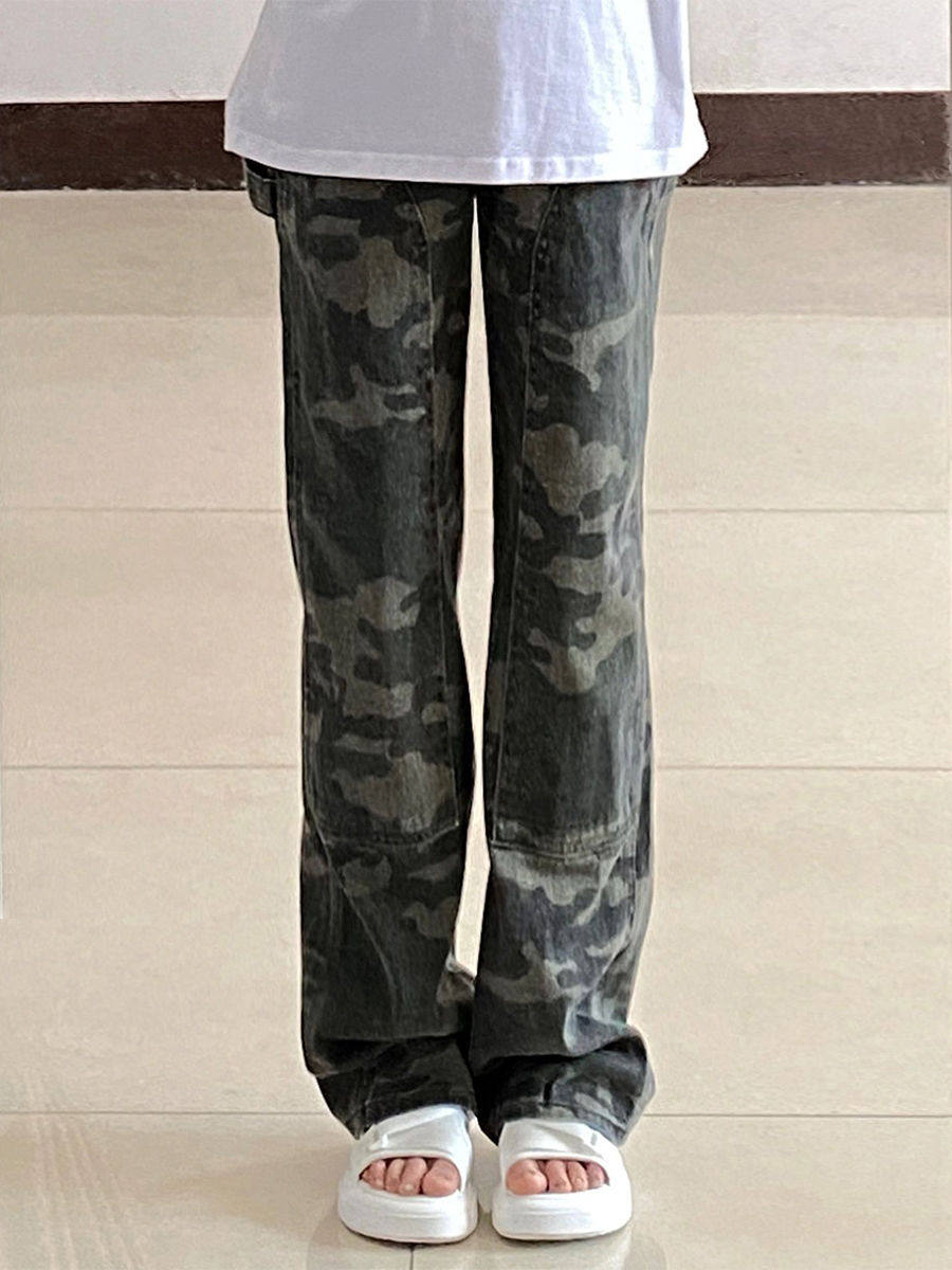 直筒迷彩工装裤美式复古宽松