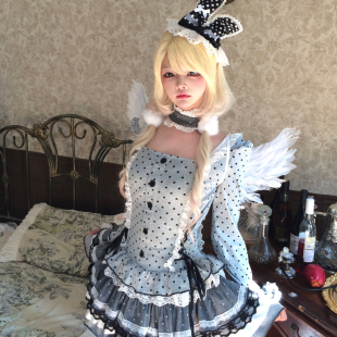 项圈多层蛋糕连衣裙 原创少女可爱宅系绑带收腰长袖 次时代 波点兔