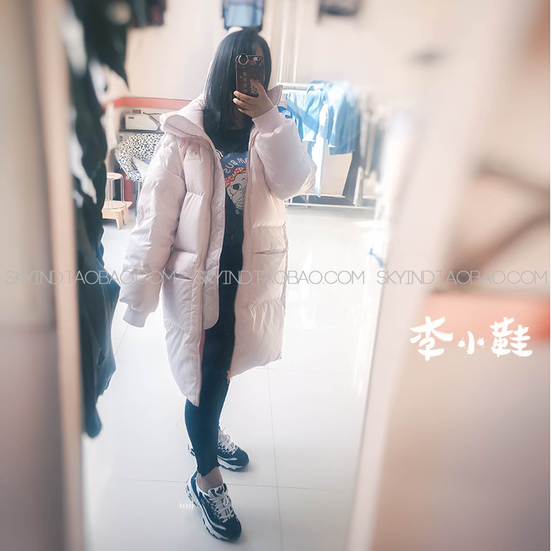 有加超大码CONVERSE女面包韩版中长款白粉羽绒服10019328-A02-A01