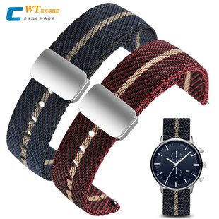 适配阿玛尼帆布手表带AR1648 11242黑武士尼龙磁吸表带22mm 60007