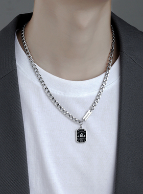 潮牌轻奢钛钢黑色军牌项链