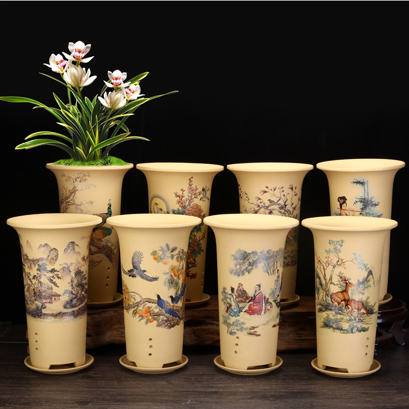 紫砂花盆古典高档陶瓷透气简约