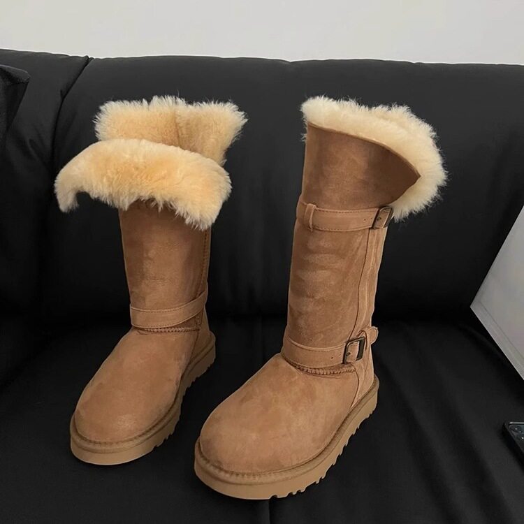羊皮毛一体高筒骑士雪地靴
