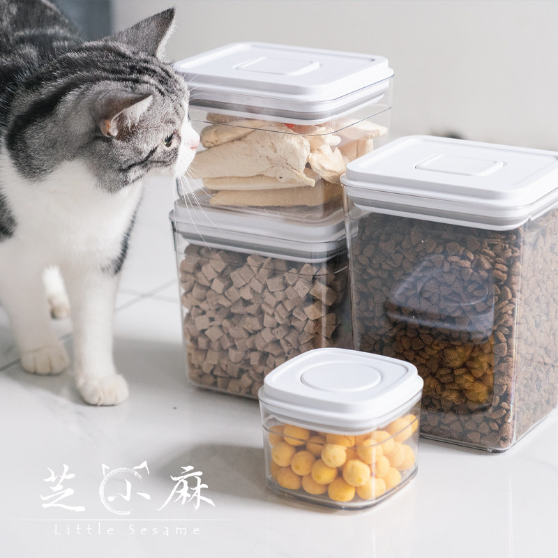 芝小麻一键密封宠物零食收纳盒冻干防潮猫咪幼猫猫粮储存桶分装罐