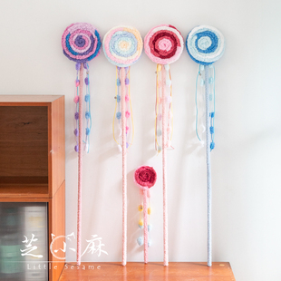 芝小麻巨可爱彩虹棒棒糖逗猫棒长杆解闷互动超大棉花糖流苏猫玩具