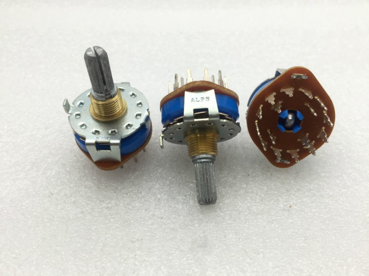 日本ALPS阿尔卑斯SRRM波段开关4刀3档轴长20MM锯齿