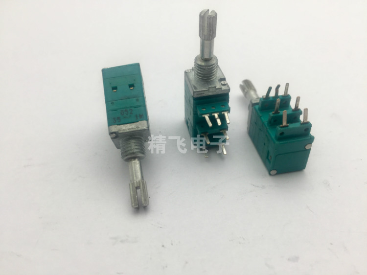 日本ALPSRK09精密电位器单联带双路按扭动开关35定位10K轴长15锯