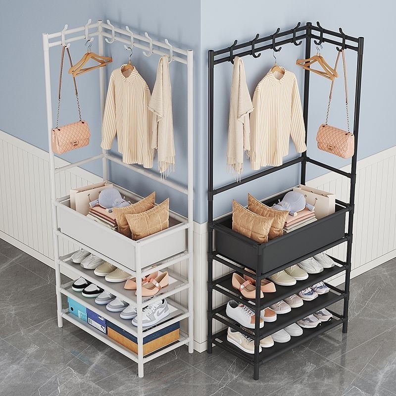入户鞋架衣架一体落地进门口衣帽架金属简易鞋子置物架多层收纳架