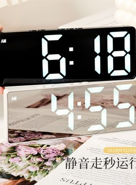 镜面闹钟时间显示器学生用桌面表摆台式智能2024新款电子数字时钟