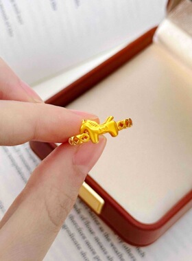 古法沙金马上有钱戒指女款仿真黄金小众设计感高级轻奢食指戒礼物