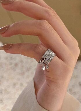 精致排钻戒指女925纯银不掉色百搭手饰小众设计轻奢高级感指环潮