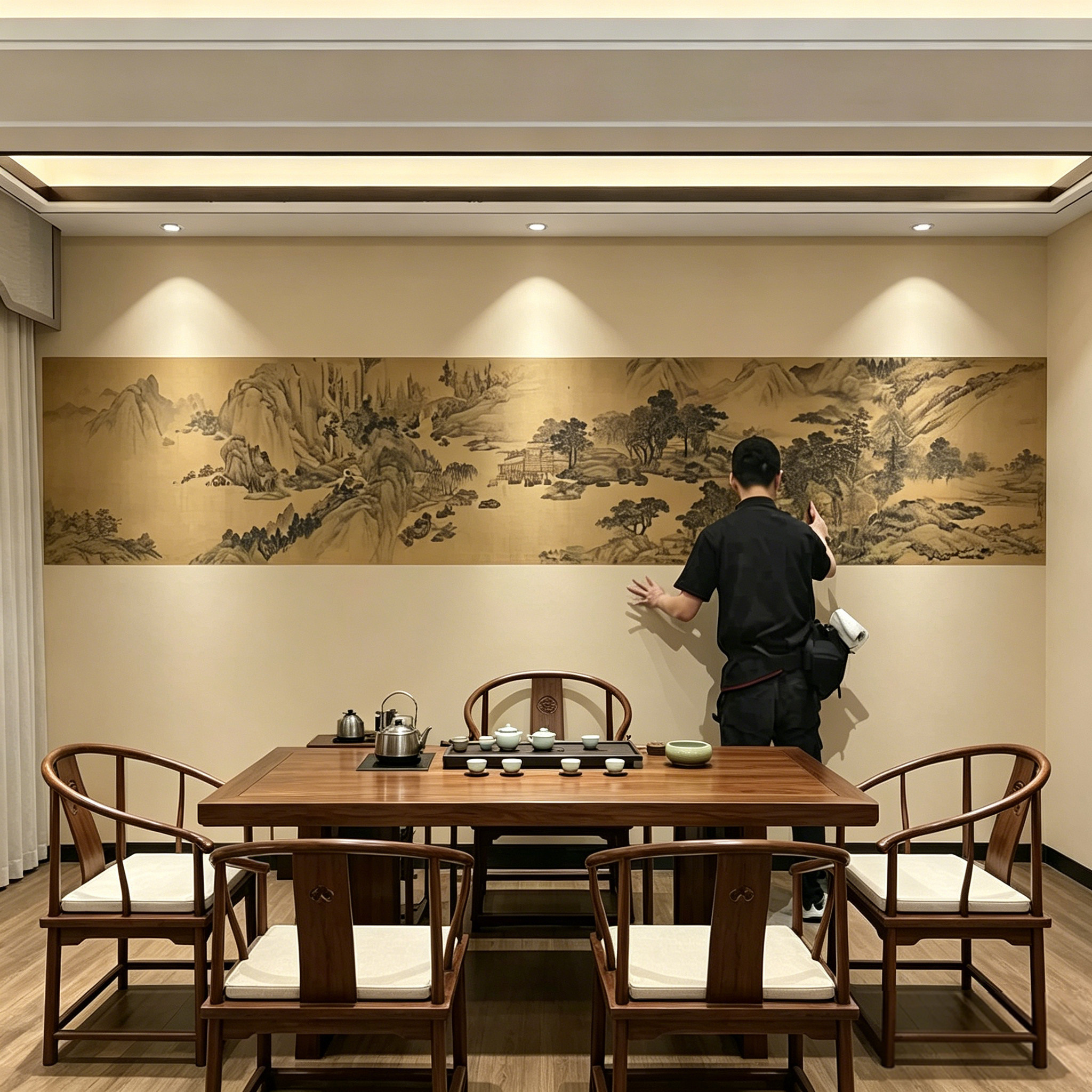 新中式古典饭店茶室会所背景墙纸古风美容养生馆包厢宋代风格壁纸