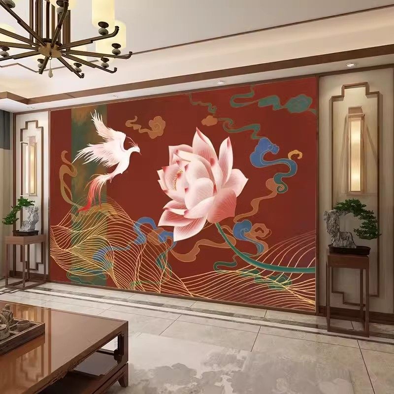 2026年新款现代新中式山水电视背景墙壁纸影视墙纸客厅沙发壁画