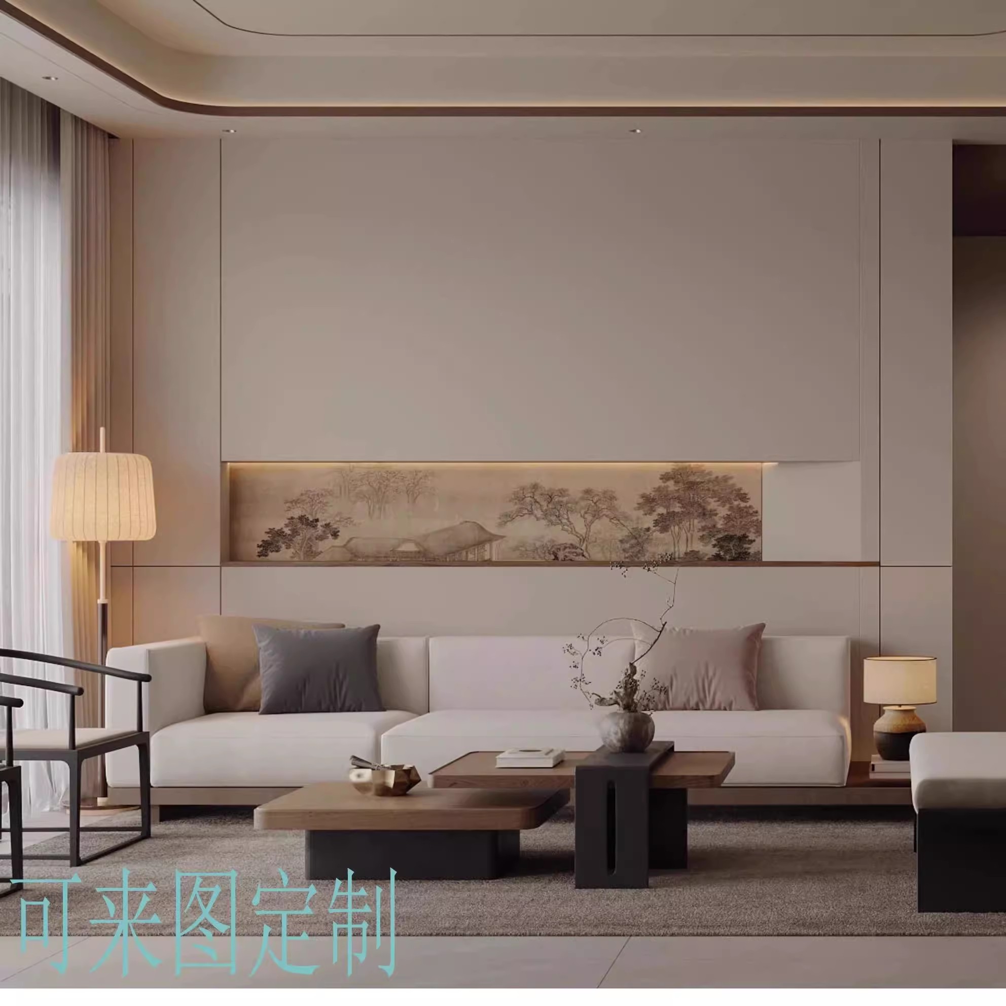 新中式古典休园图富春山居图腰线宋式美学中古风定制无缝墙布壁画