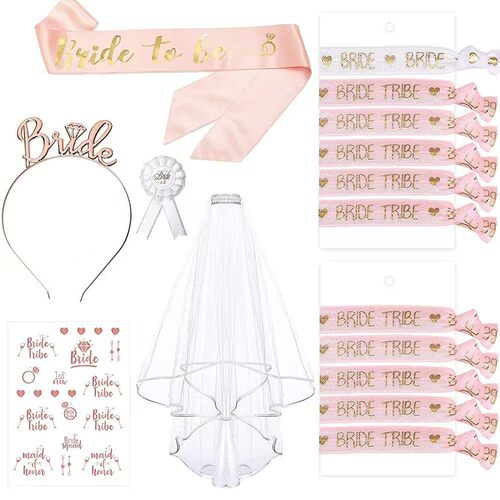 婚礼六件套肩带发箍徽章贴纸手带Bride Sash Bachelorette Party
