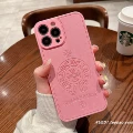 Pink Chrome Hearts [Leather Texture Soft Case - Large Lens Hole, Does Not Cover Lens for 13mm or Smaller Lenses]