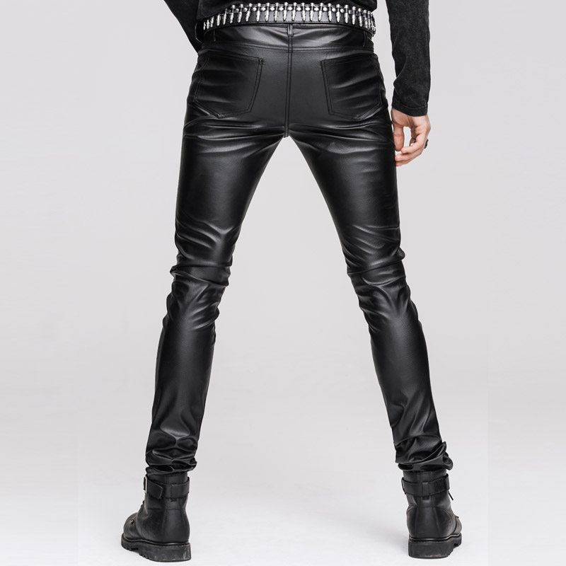 IRON OLD MAN EUROPEAN AND AMERICAN STREET TIDE STREET PUNK MOTORCYCLE LEATHER PANTS ROCK ROCK PERFORMANCE VERSATILE SKINNY LEATHER PANTS
